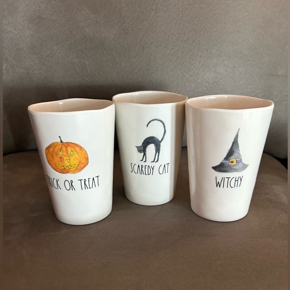 Rae Dunn Other - Clearance Rae Dunn Halloween 3 Melamine Tumblers Cat Witchy Hat Pumpkin